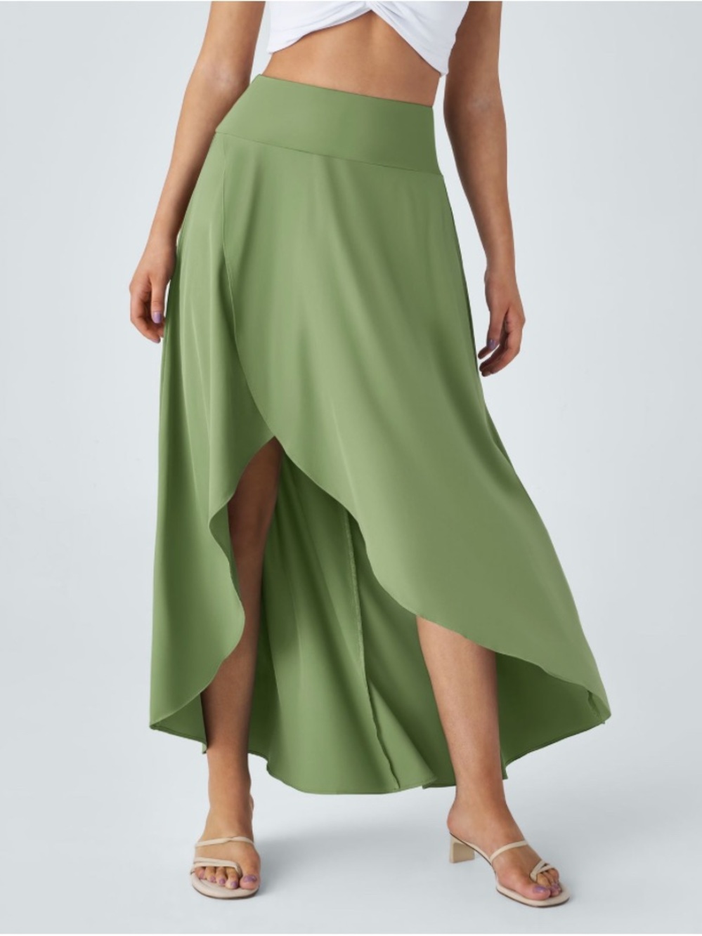 HALARA Olive Green High Waisted 2-in-1 Flowy Quick Dry Casual Maxi Skirt EUC L
